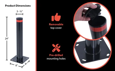 Vestil BOL-G-24-3.5 Garage Black Steel Pipe Safety Bollard - product feature image