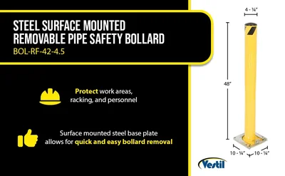 Vestil BOL-RF-42-4.5 Steel Surface Mounted Removable Pipe Safety Bollard - product feature image