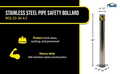 Vestil BOL-SS-36-4.5 Stainless Steel Pipe Safety Bollard - product feature image