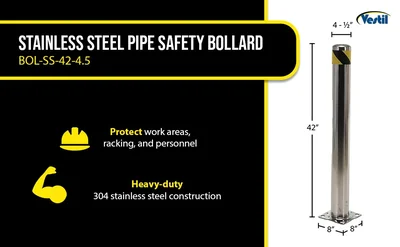 Vestil BOL-SS-42-4.5 Stainless Steel Pipe Safety Bollard - product feature image