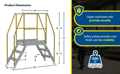 Vestil Aluminum Crossover Ladder 3 Step 36 x 29-1/8 In. Platform 500 Lb. Capacity Silver - product feature image