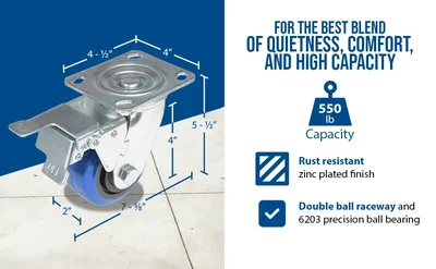 Vestil CST-BB-4X2ER-SWTB Elastic Rubber Swivel With Total Brake Caster - product feature image