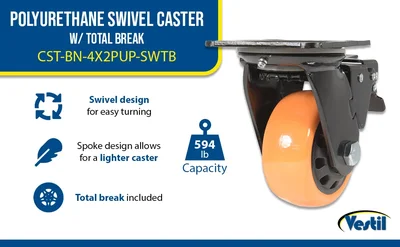 Vestil CST-BN-4X2PUP-SWTB Polyurethane Swivel With Total Brake Caster - product feature image