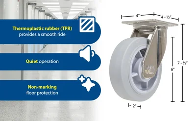 Vestil CST-E-SS-6X2TPR-S Thermoplastic Rubber Swivel Caster - product feature image