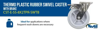 Vestil CST-E-SS-8X2TPR-SWTB Thermoplastic Rubber Swivel With Total Brake Caster - product feature image