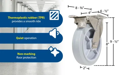 Vestil CST-E-SS-8X2TPR-SWTB Thermoplastic Rubber Swivel With Total Brake Caster - product feature image