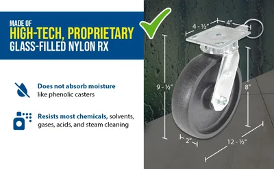 Vestil CST-HHD-8X2GFN-4PSL Heavy Duty Glass Filled Nylon Swivel With 4-Position Lock Caster - product feature image