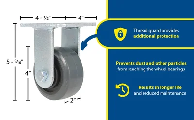 Vestil CST-KSM-4X2MR-R Rubber Rigid Caster - product feature image