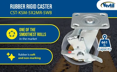 Vestil CST-KSM-5X2MR-SWB Rubber Swivel With Brake Caster - product feature image