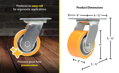 Vestil CST-VE-4X2PUA-S Polyurethane Swivel Caster - product feature image