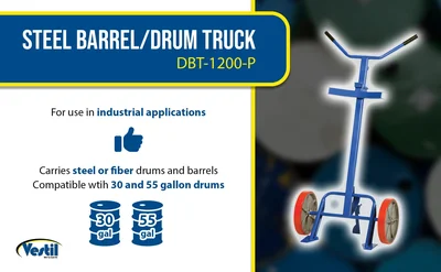 Vestil DBT-1200-P Steel Barrel/Drum Truck with Poly On Steel Wheels - product feature image
