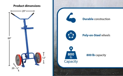 Vestil DBT-1200-P Steel Barrel/Drum Truck with Poly On Steel Wheels - product feature image