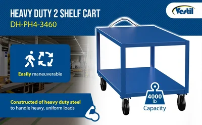 Vestil DH-PH4-3460 Heavy Duty Ergo Handle Cart with GFN Casters - product feature image