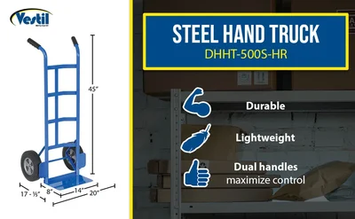 Vestil DHHT-500S-HR Steel Dual Handle Hand Truck with Hard Rubber Wheels - product feature image