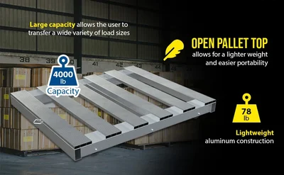 Vestil Aluminum Pallet Dolly with Pallet Top 42 In. x 48 In. 4000 Lb. Capacity Silver - product feature image