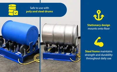 Vestil Steel Horizontal Drum Roller Mixer 39-5/8 In. x 27-1/2 In. x 16-3/4 In. 1000 Lb. Capacity Blue - product feature image