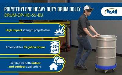 Vestil DRUM-DP-HD-55-BU Polyethylene Heavy Duty Drum Dolly - product feature image