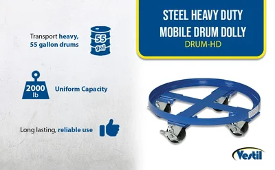 Vestil DRUM-HD Steel Heavy Duty Mobile Drum Dolly - product feature image