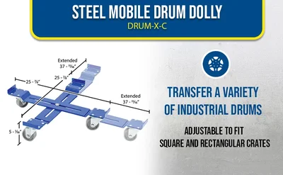 Vestil DRUM-X-C Drum Dolly-Adjustable with Cast Steel Wheels - product feature image
