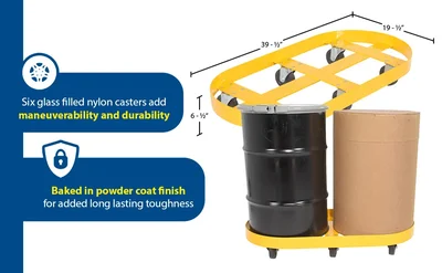 Vestil DRUM-X2-30-GFN Double Drum Dolly with Glass Filled Nylon Casters - product feature image