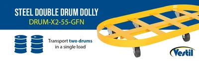 Vestil DRUM-X2-55-GFN Double Drum Dolly with Glass Filled Nylon Casters - product feature image