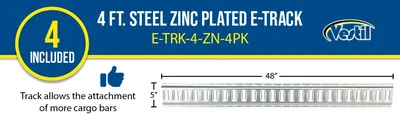 Vestil E-TRK-4-ZN-4PK Steel Zinc Plated E-Track - product feature image