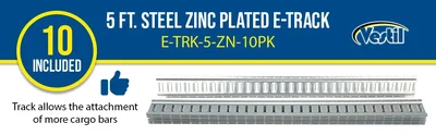 Vestil E-TRK-5-ZN-10PK Steel Zinc Plated E-Track - product feature image