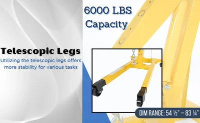 Vestil EHN-60-T Shop Crane Engine Hoist with Telescopic Legs - product feature image