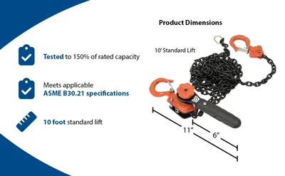 Vestil ELH-05-10 Steel Mighty Mini Lever Hoist - product feature image