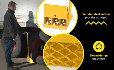 Vestil FAB-11-ERGO Fabricated Steel Wheel Chock With Ergonomic Handle - product feature image