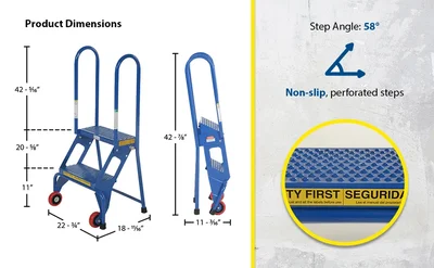 Vestil FLAD-2 Steel Folding Ladder with Wheels - product feature image