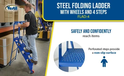 Vestil FLAD-4 Stainless Steel Folding Ladder with Wheels - product feature image