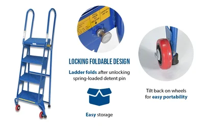 Vestil FLAD-4 Stainless Steel Folding Ladder with Wheels - product feature image