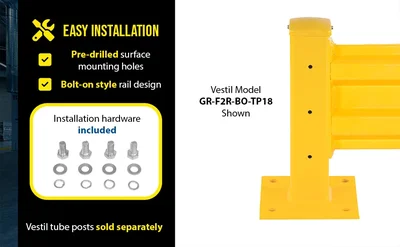 Vestil GR-F2R-BO-10-YL Steel 2 Ribbed Bolt On Style Guard Rail - product feature image