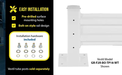 Vestil Steel 2 Ribbed Bolt On Style Guard Rail 66 In. Length White - product feature image