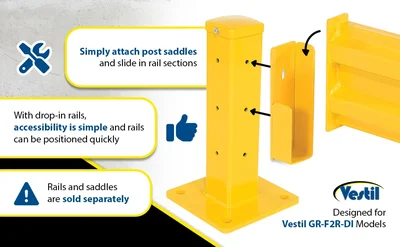 Vestil Steel 2 Ribbed Drop In Style Guard Rail 66 In. Length Yellow - product feature image