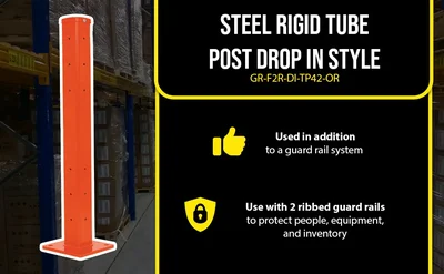 Vestil Steel Rigid Tube Post Drop In Style 42 In. For 2 Ribbed Drop In Style Guard Rails Orange - product feature image