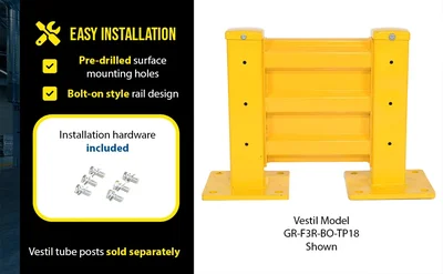 Vestil GR-F3R-BO-1-YL Steel 3 Ribbed Bolt On Style Guard Rail - product feature image