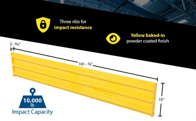 Vestil GR-F3R-BO-9-YL Steel 3 Ribbed Bolt On Style Guard Rail - product feature image