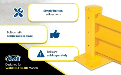 Vestil GR-F3R-BO-TP18-YL Steel Rigid Tube Post Bolt On Style - product feature image