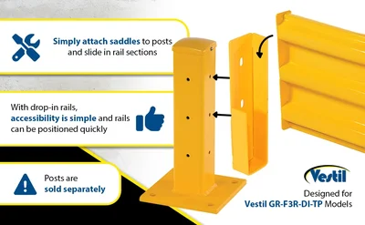 Vestil Steel 3 Ribbed Drop In Style Guard Rail 113.875 In. Length Yellow - product feature image