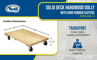 Vestil HDOS-2436-12 Hardwood Solid Deck Dolly - product feature image