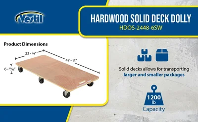 Vestil HDOS-2448-6SW Hardwood Solid Deck Dolly - product feature image