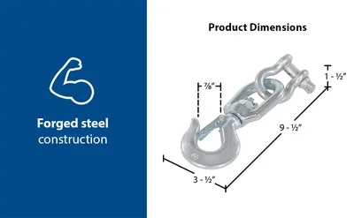 Vestil HOOK-S-4 Steel Swivel Hook with Shackle - product feature image