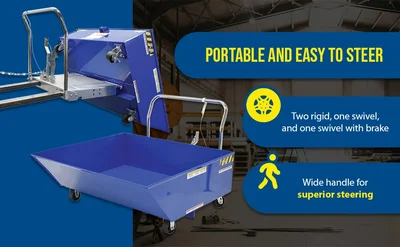 Vestil Steel Low Profile Parts Hopper 1/2 Cubic Yd. 2,000 Lb. Capacity Blue - product feature image
