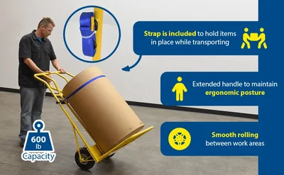 Vestil HTWL-600-PN Steel Hand Truck Wide Load Pneumatic Wheels - product feature image