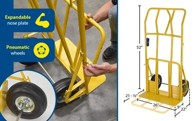 Vestil HTWL-600-PN Steel Hand Truck Wide Load Pneumatic Wheels - product feature image