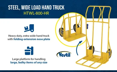 Vestil HTWL-800-HR Steel Hand Truck Wide Load Hard Rubber Wheels - product feature image