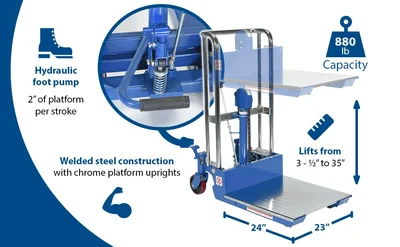 Vestil HYD-3 Steel Portable Welded Hydraulic Hefti-Lift 880 Lb. Capacity - product feature image