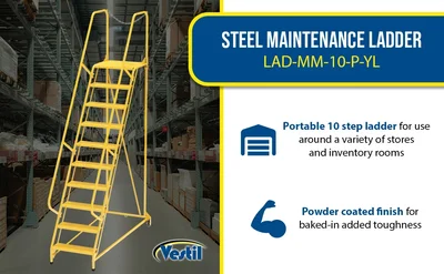 Vestil LAD-MM-10-P-YL Steel Maintenance Ladder - product feature image